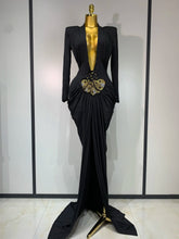 Women Sexy Deep V-Neck Bead Long Sleeved Bodycon Prom Gowns Elegant Celebrity Evening Maxi Dress Luxury Birthday Dress Wedding